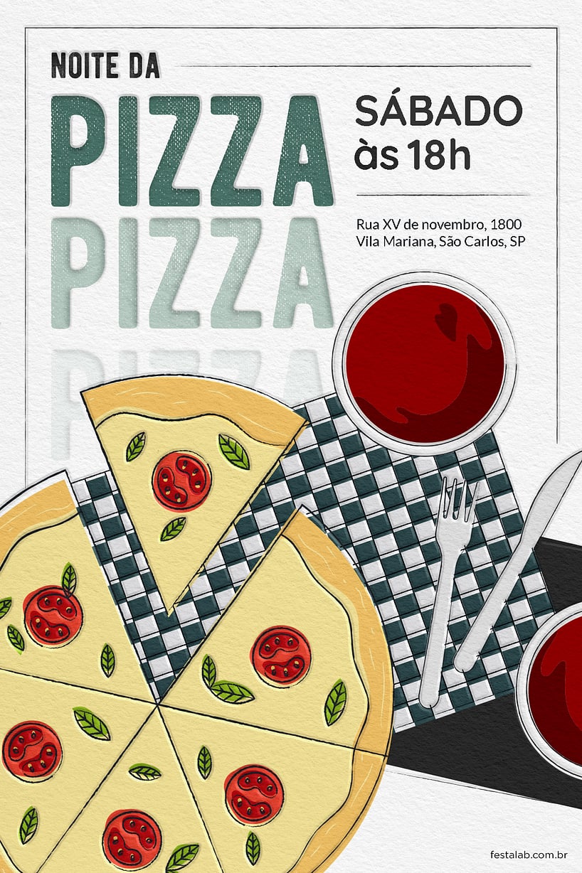 Modelo de Convite de Ocasioes especiais - Noite da Pizza Verde Criar convite de Ocasiões especiais - Noite da Pizza Verde| FestaLab