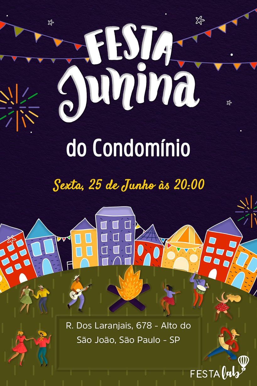 Modelo de Convite de Ocasioes especiais - Noite de Festa Junina Criar convite de Ocasiões especiais - Noite de Festa Junina| FestaLab