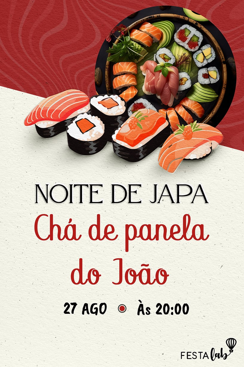 Modelo de Convite de Ocasioes especiais - Noite de Japa Vermelho Criar convite de Ocasiões especiais - Noite de Japa Vermelho| FestaLab