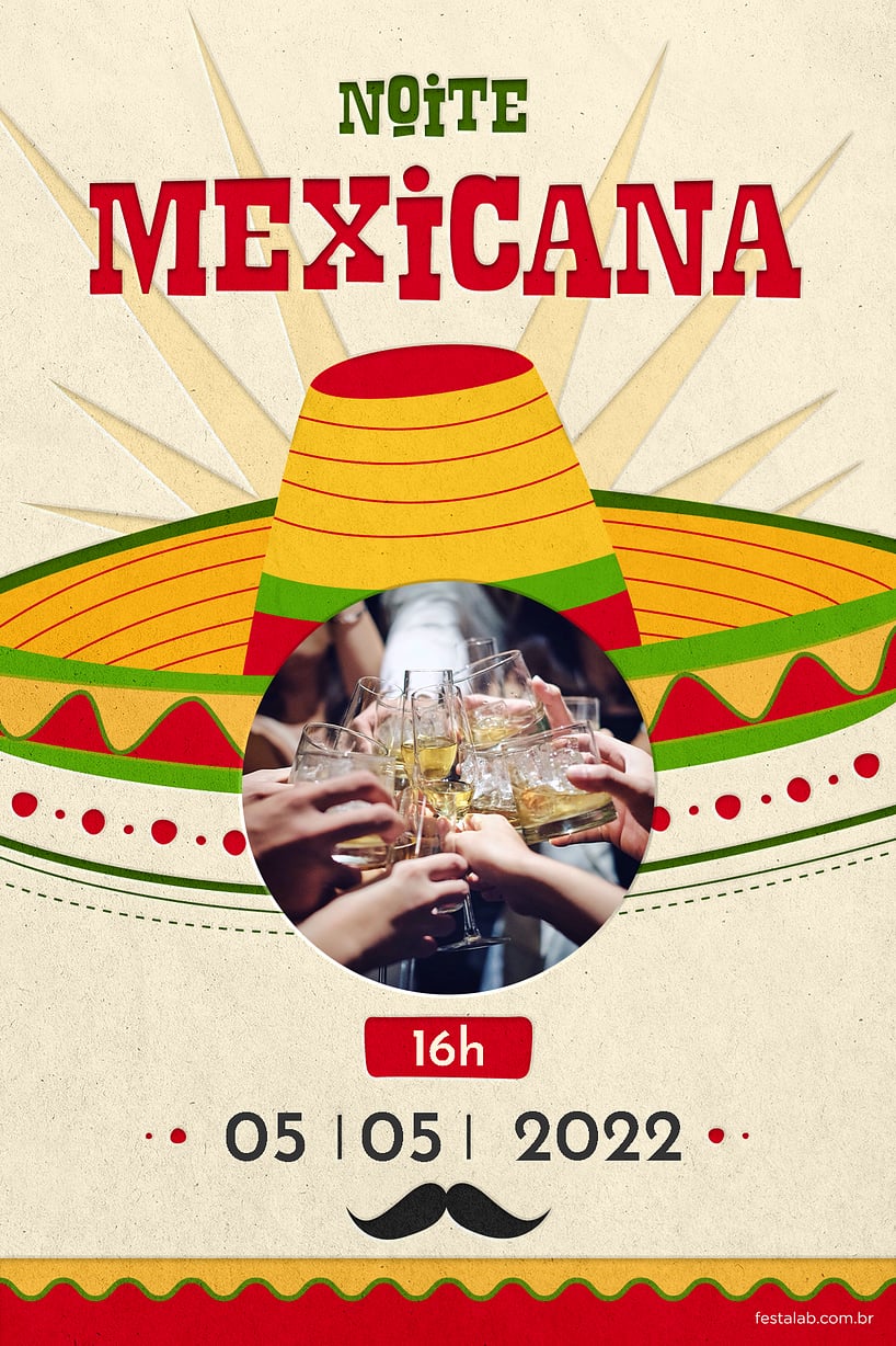 Modelo de Convite de Ocasioes especiais - Noite Mexicana Criar convite de Ocasiões especiais - Noite Mexicana| FestaLab