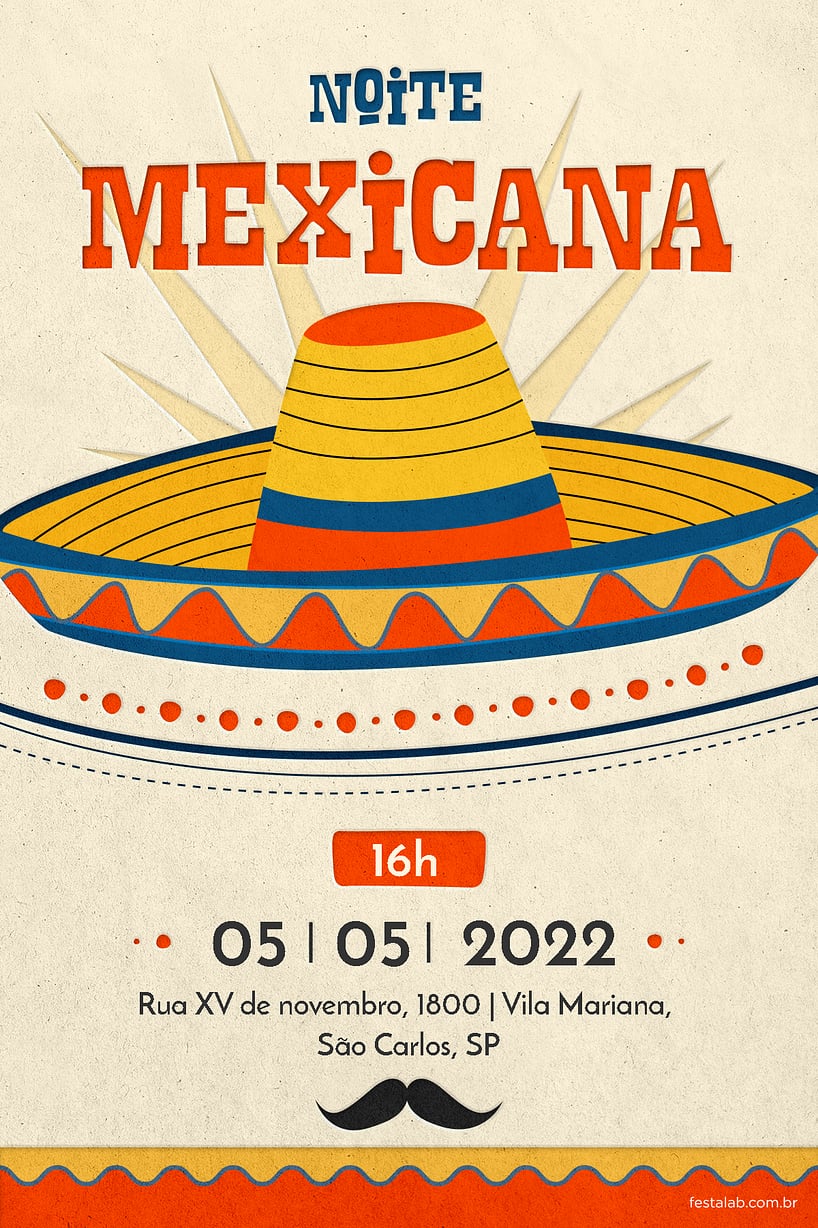 Modelo de Convite de Ocasioes especiais - Noite Mexicana Laranja Criar convite de Ocasiões especiais - Noite Mexicana Laranja| FestaLab