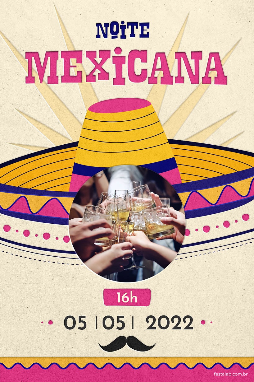 Modelo de Convite de Ocasioes especiais - Noite Mexicana Rosa Criar convite de Ocasiões especiais - Noite Mexicana Rosa| FestaLab