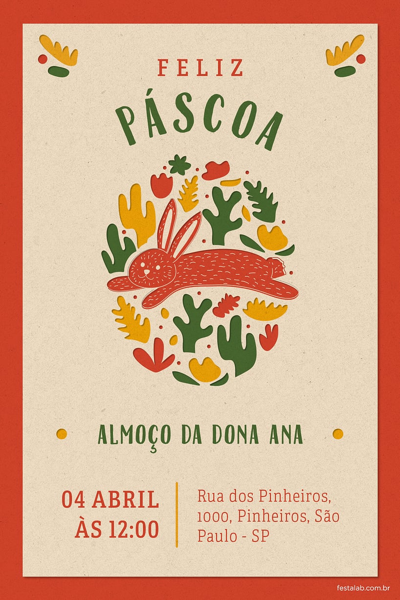 Modelo de Convite de Ocasioes especiais - Pascoa Rustico Criar convite de Ocasiões especiais - Páscoa Rústico| FestaLab