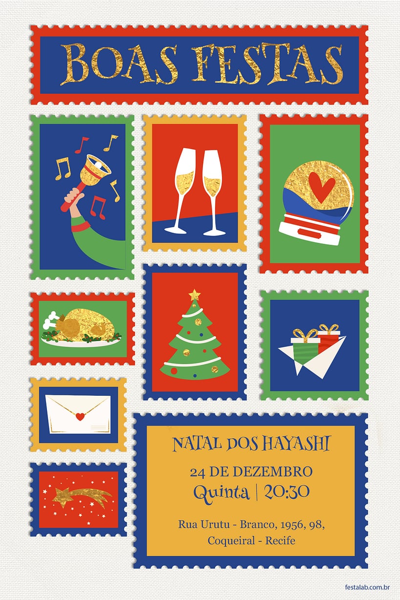 Modelo de Convite de Ocasioes especiais - Selos de Natal Criar convite de Ocasiões especiais - Selos de Natal| FestaLab