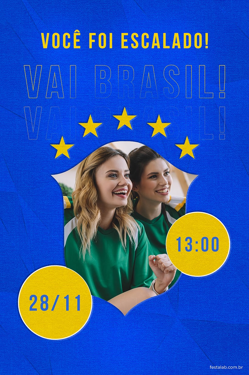 Modelo de Convite de Ocasioes especiais - Vai Brasil azul Criar convite de Ocasiões especiais - Vai Brasil azul| FestaLab