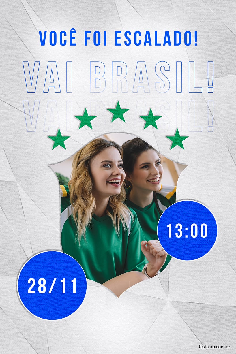 Modelo de Convite de Ocasioes especiais - Vai brasil - cinza Criar convite de Ocasiões especiais - Vai brasil - cinza| FestaLab