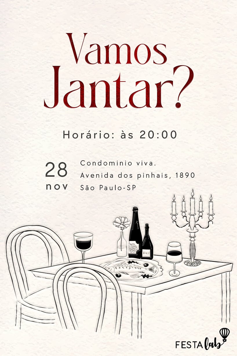 Modelo de Convite de Ocasioes especiais - Vamos Jantar? Criar convite de Ocasiões especiais - Vamos Jantar?| FestaLab