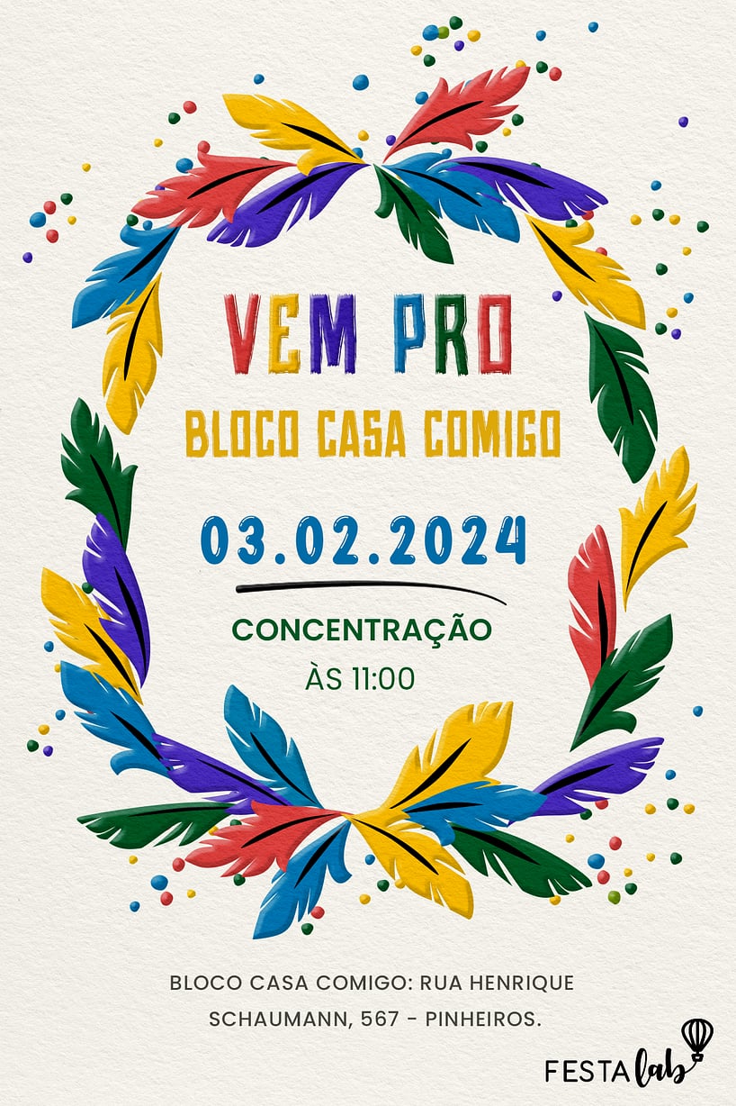 Modelo de Convite de Ocasioes especiais - Vem pro bloco Criar convite de Ocasiões especiais - Vem pro bloco| FestaLab