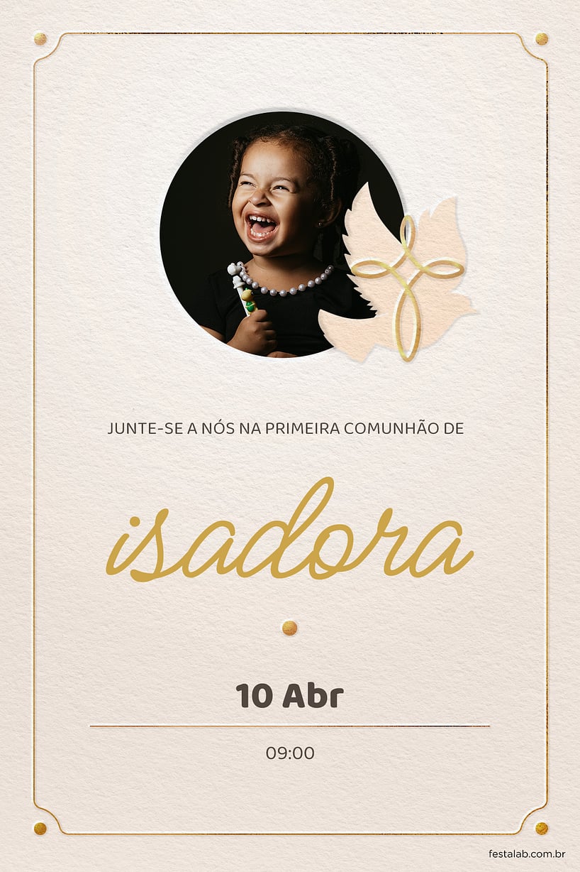 Modelo de Convite de Primeira comunhao - Cruz minimalista dourado Criar convite de Primeira comunhão - Cruz minimalista dourado| FestaLab