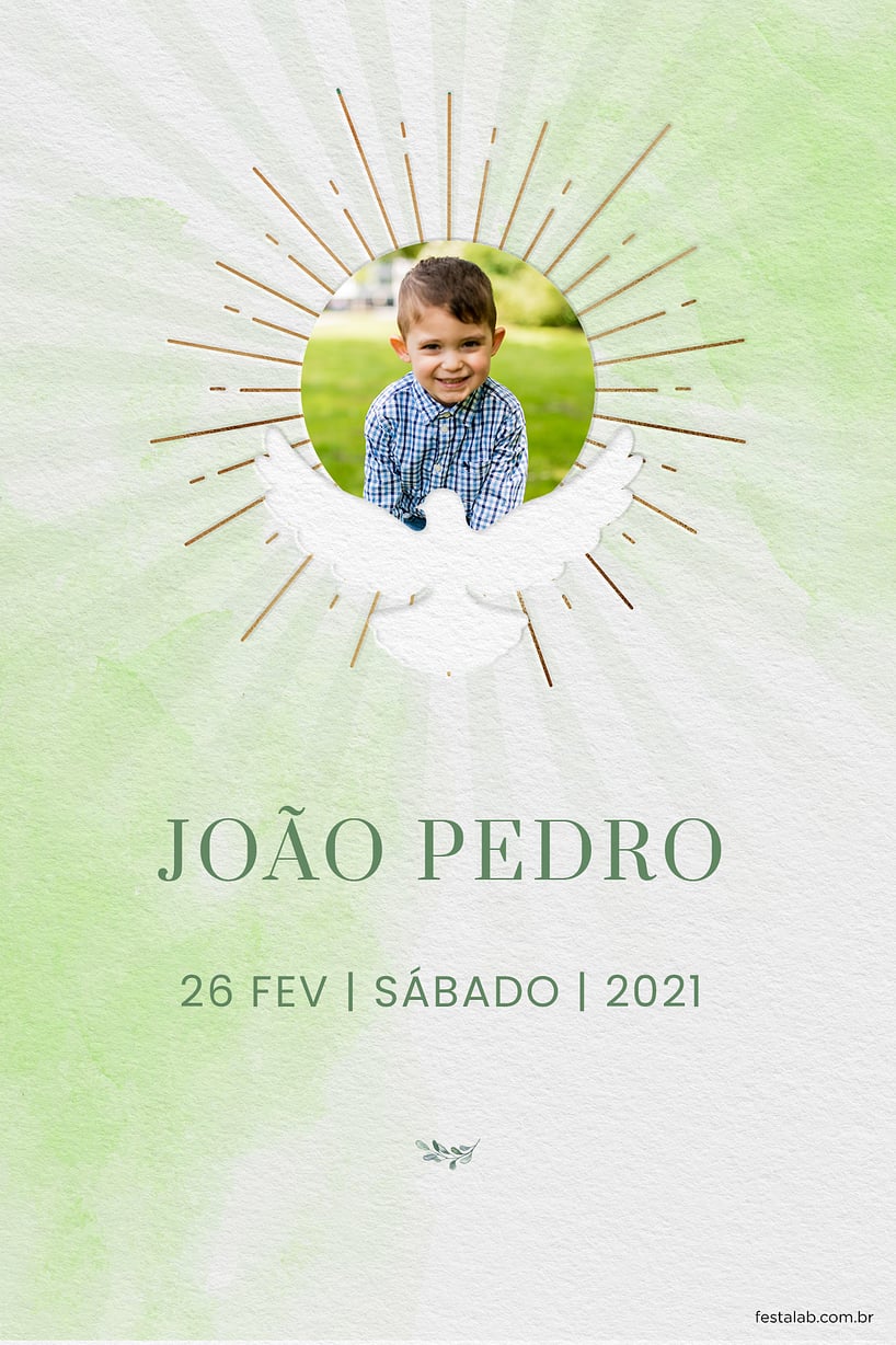 Modelo de Convite de Primeira comunhao - Pomba da paz verde Criar convite de Primeira comunhão - Pomba da paz verde| FestaLab