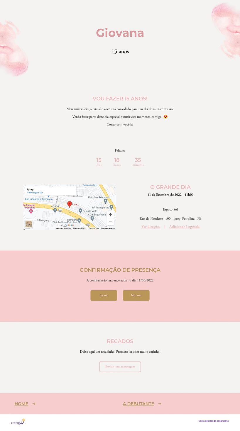 Convite Online Aniversário de 15 anos - Aquarela rosa | FestaLab
