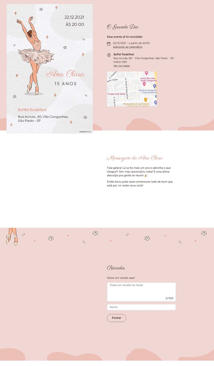 Convite Online Aniversário de 15 anos - Uma Celebração Bailarina - Branco | FestaLab
