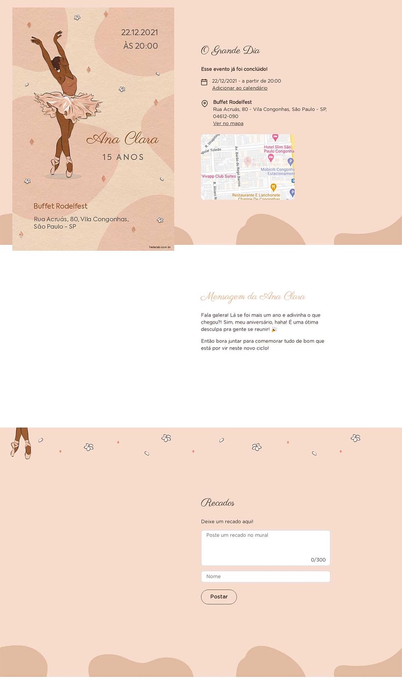 Convite Online Aniversário de 15 anos - Uma Celebração Bailarina - Bege | FestaLab
