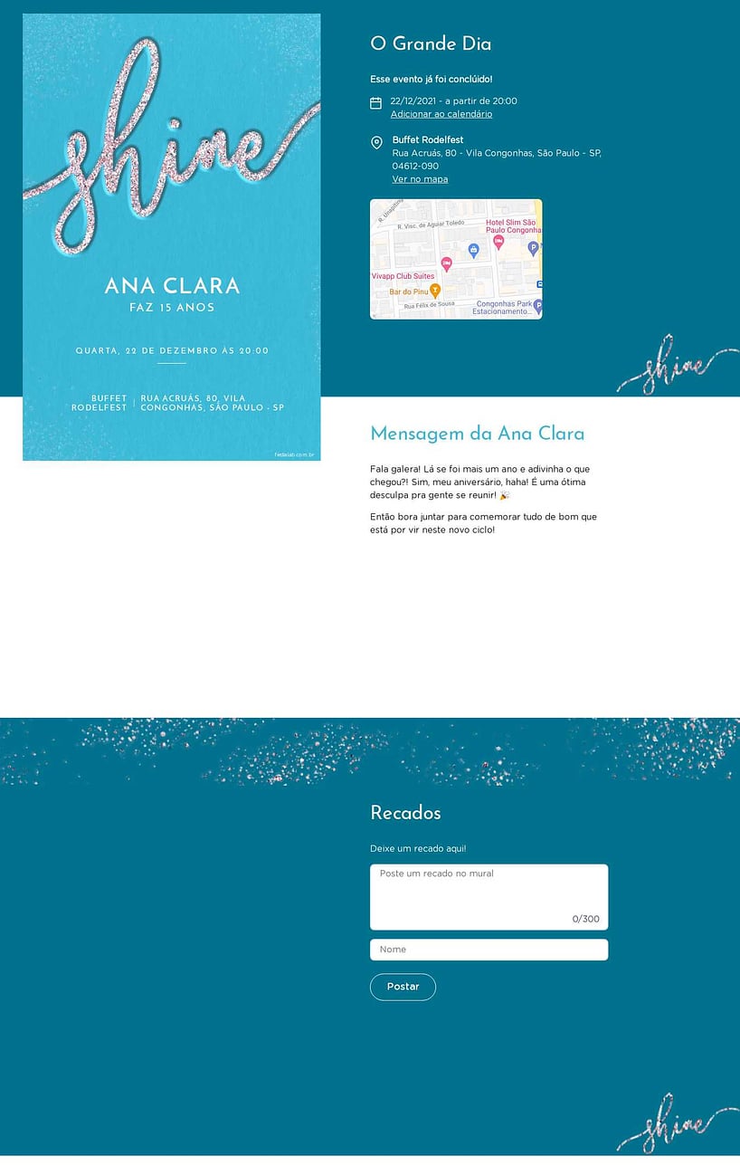 Convite Online Aniversário de 15 anos - Brilhoso azul | FestaLab