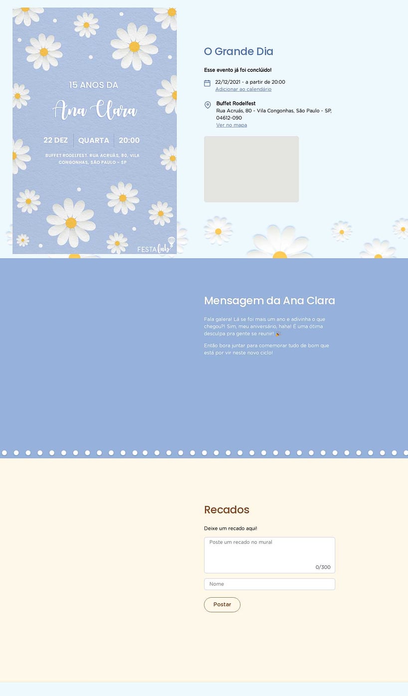 Convite Online Aniversário de 15 anos - Campo Celestial de Margaridas Azuis | FestaLab