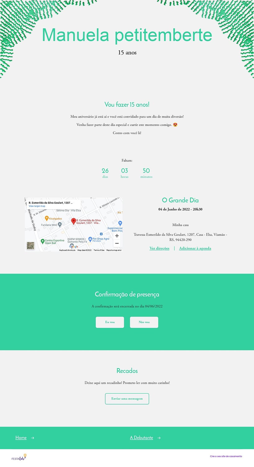 Convite Online Aniversário de 15 anos - Enfim, quinze! Cor verde | FestaLab