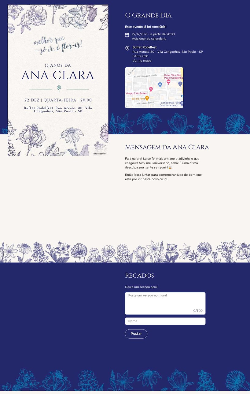 Convite Online Aniversário de 15 anos - Flor-ir azul | FestaLab