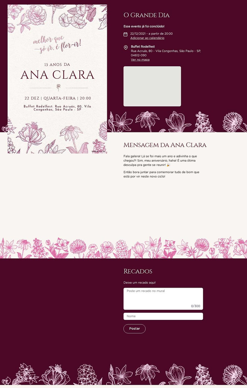 Convite Online Aniversário de 15 anos - Flor-ir marsala | FestaLab