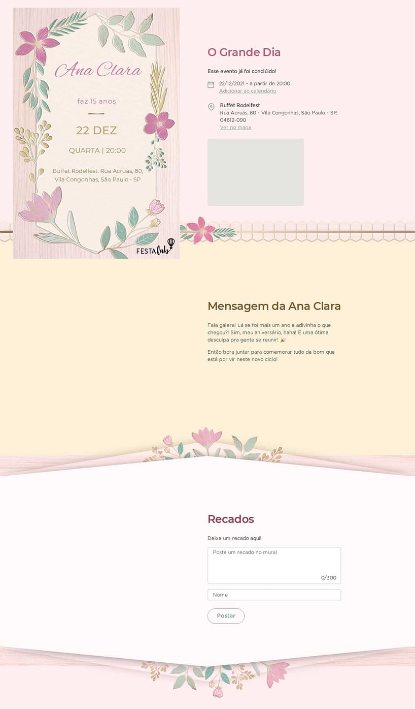 Convite Online Aniversário de 15 anos - Flores Entalhadas | FestaLab
