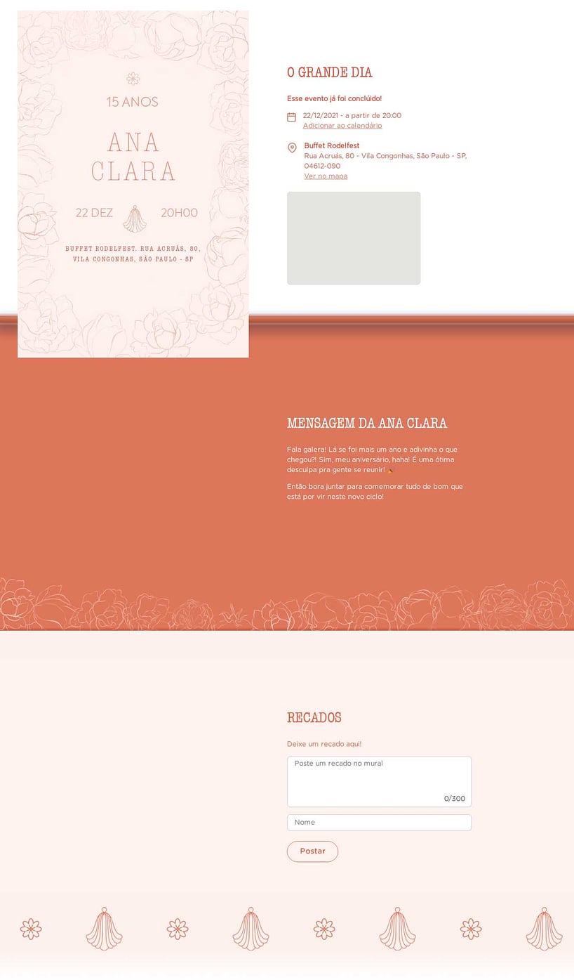 Convite Online Aniversário de 15 anos - Flores minimalistas Rosé | FestaLab