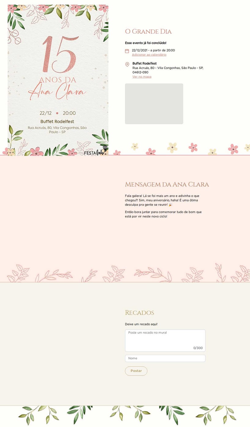 Convite Online Aniversário de 15 anos - Florescer | FestaLab
