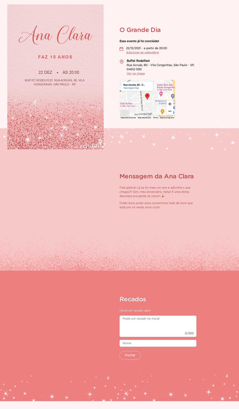 Convite Online Aniversário de 15 anos - Glamour em Glitter | FestaLab