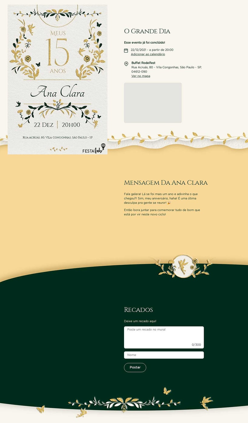 Convite Online Aniversário de 15 anos - Jardim dourado 15 anos | FestaLab