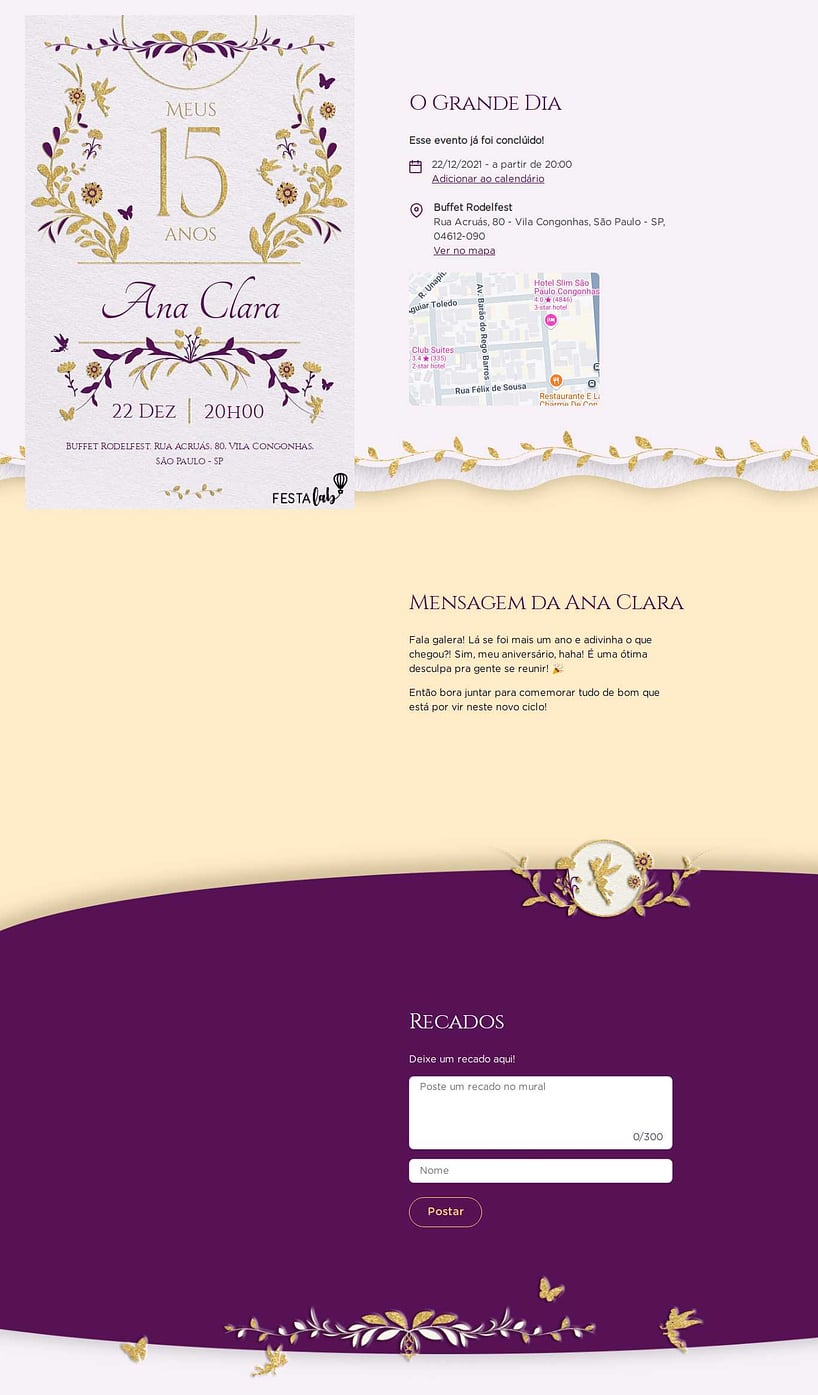 Convite Online Aniversário de 15 anos - Jardim roxo 15 anos | FestaLab