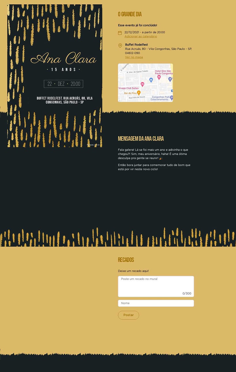 Convite Online Aniversário de 15 anos - Metalizado Dourado | FestaLab