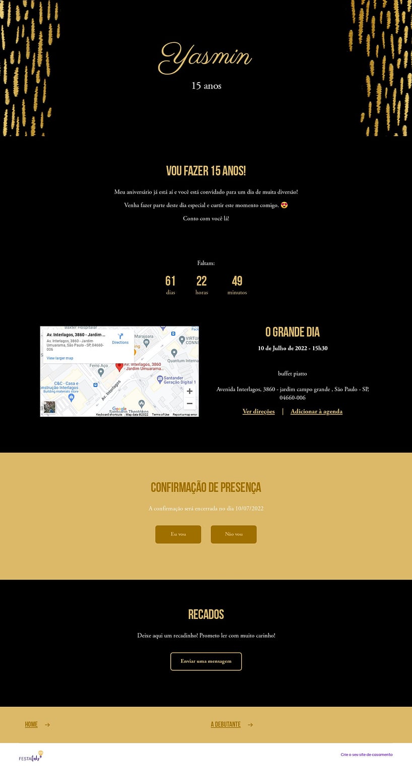 Convite Online Aniversário de 15 anos - Metalizado Dourado | FestaLab