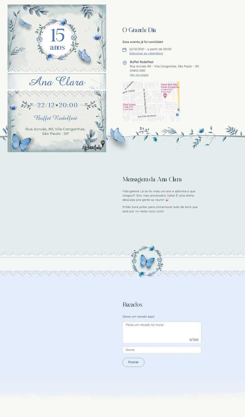 Convite Online Aniversário de 15 anos - Jardim Azul | FestaLab