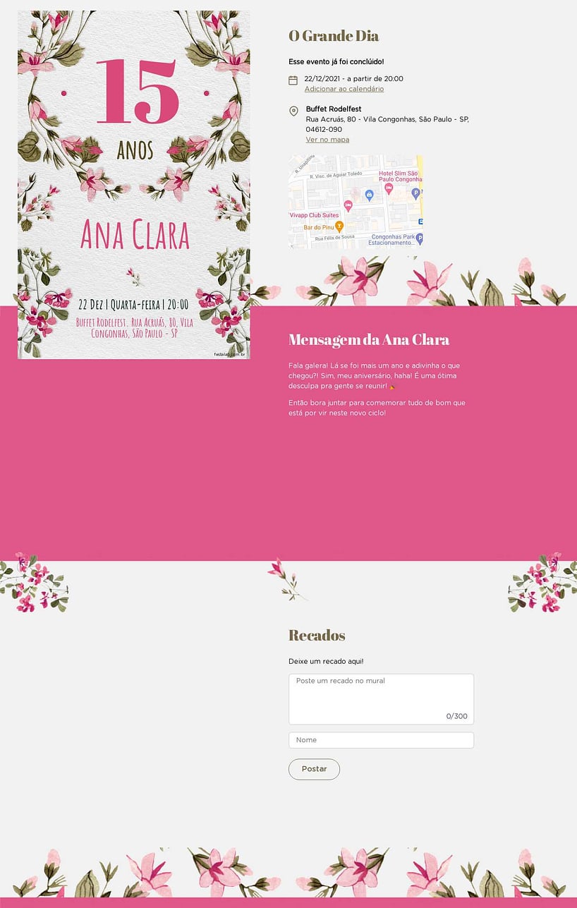 Convite Online Aniversário de 15 anos - Quinze Primaveras Rosado | FestaLab