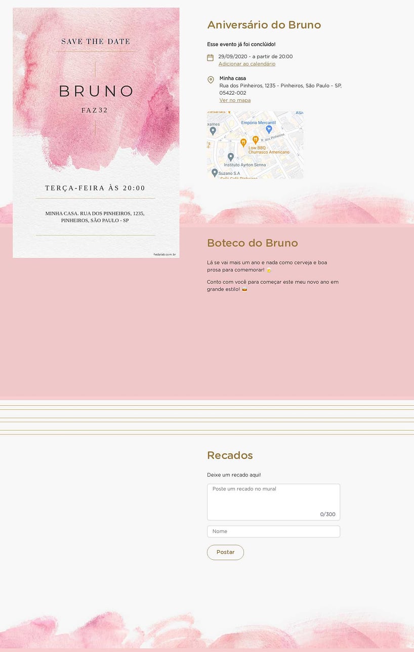 Convite online de aniversário - Aquarela rosa| FestaLab