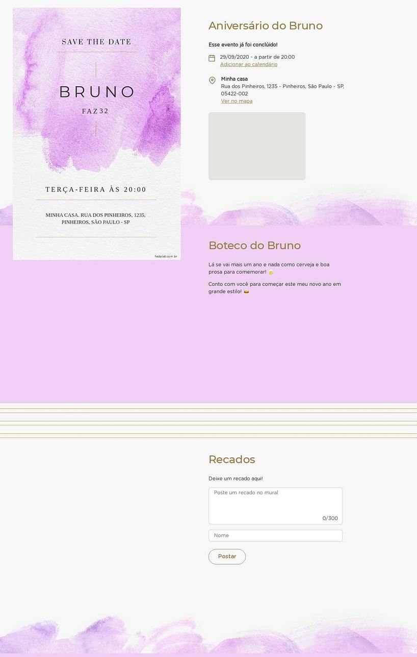 Convite online de aniversário - Aquarela roxa| FestaLab