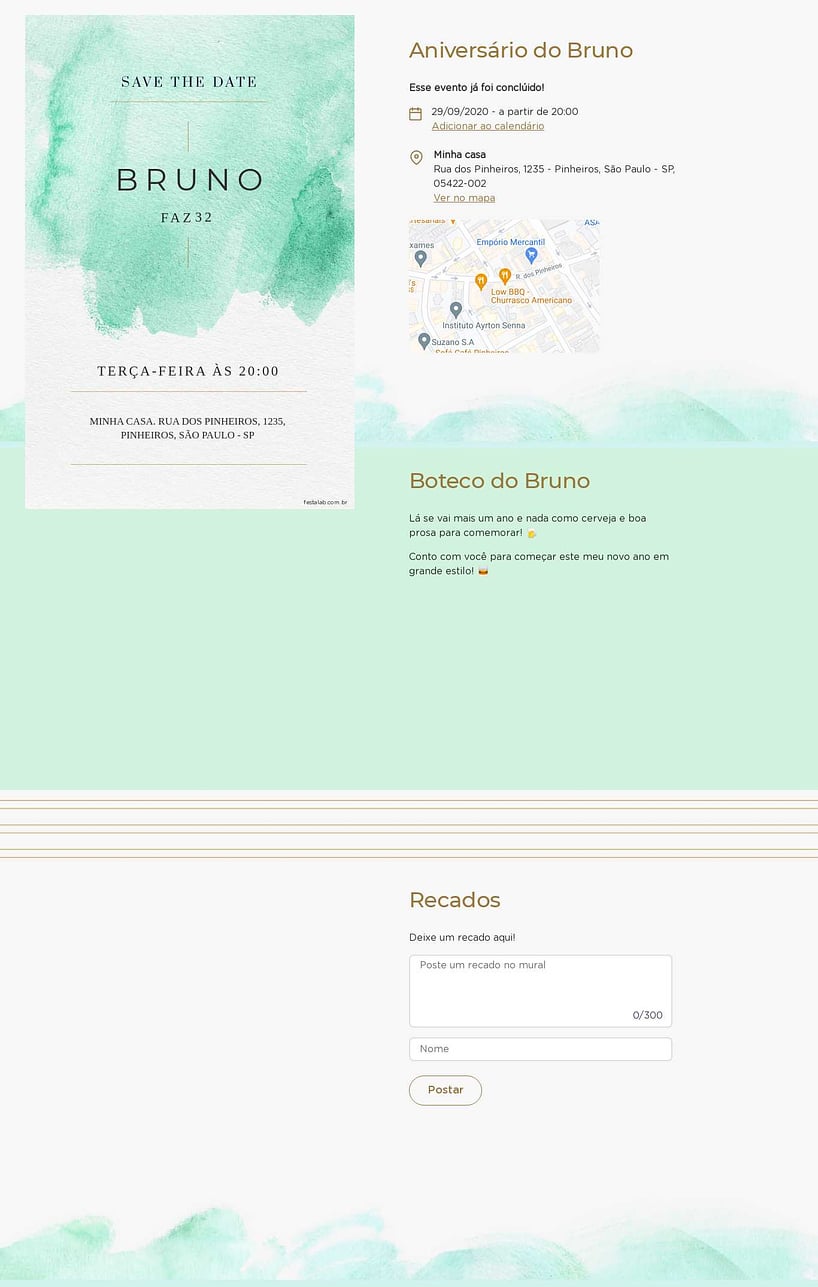 Convite online de aniversário - Aquarela verde| FestaLab