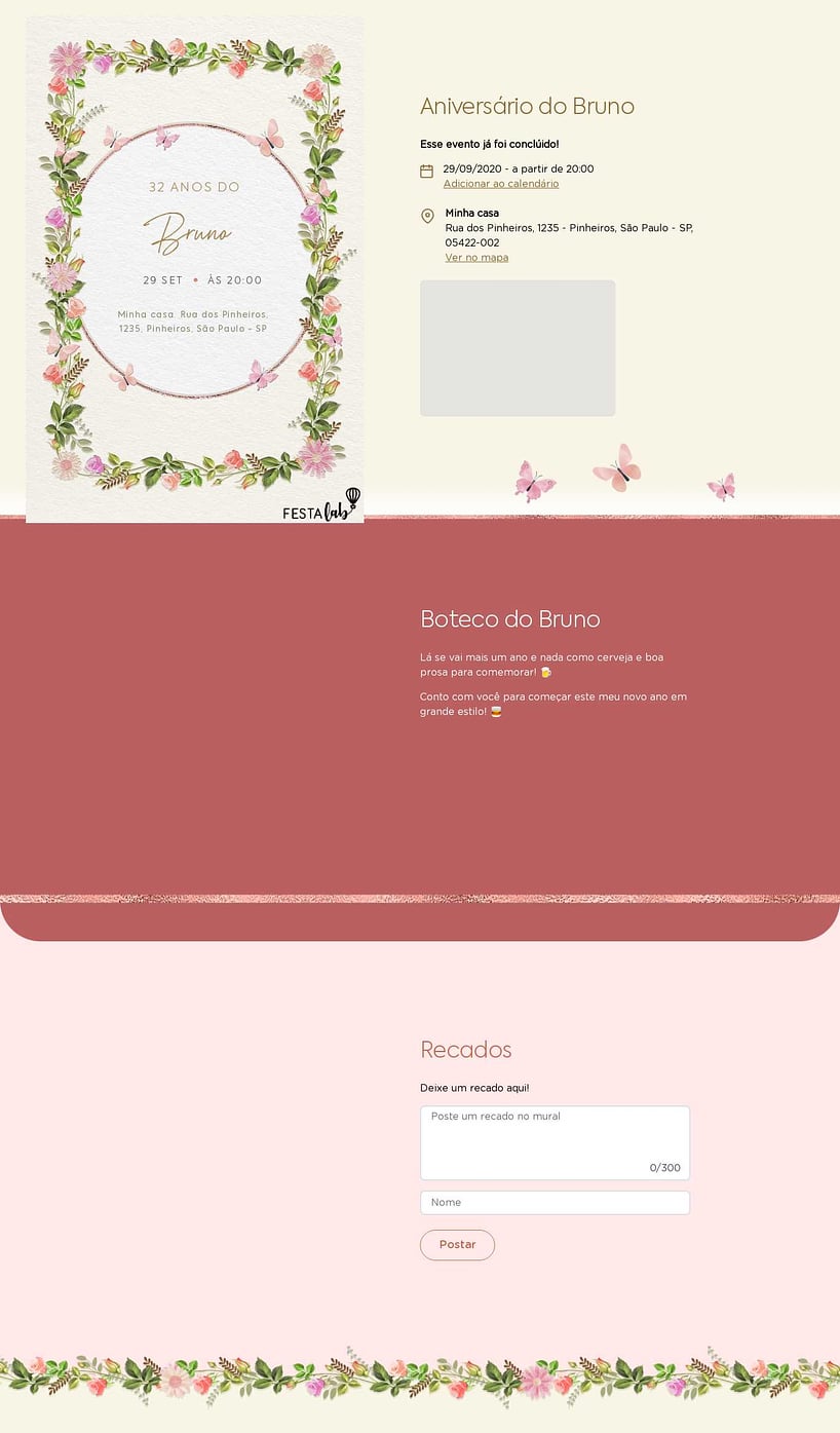 Convite online de aniversário - Arco das borboletas| FestaLab