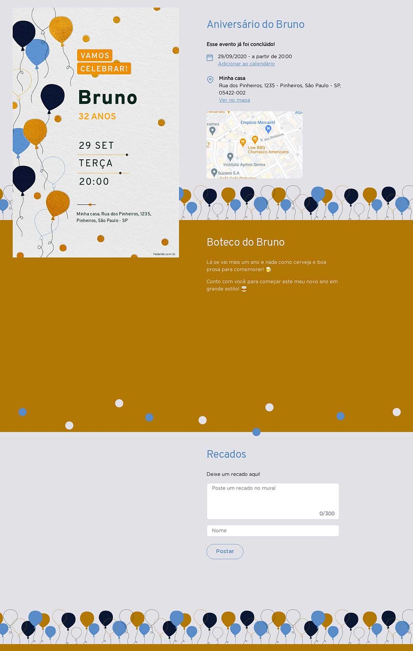 Convite online de aniversário - Balões Azul e Amarelo| FestaLab