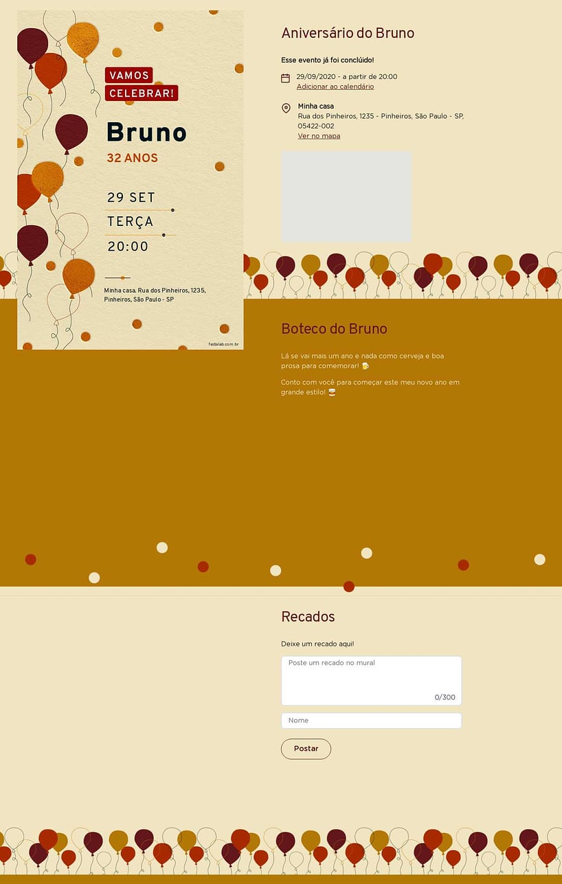 Convite online de aniversário - Balões vinho e laranja| FestaLab