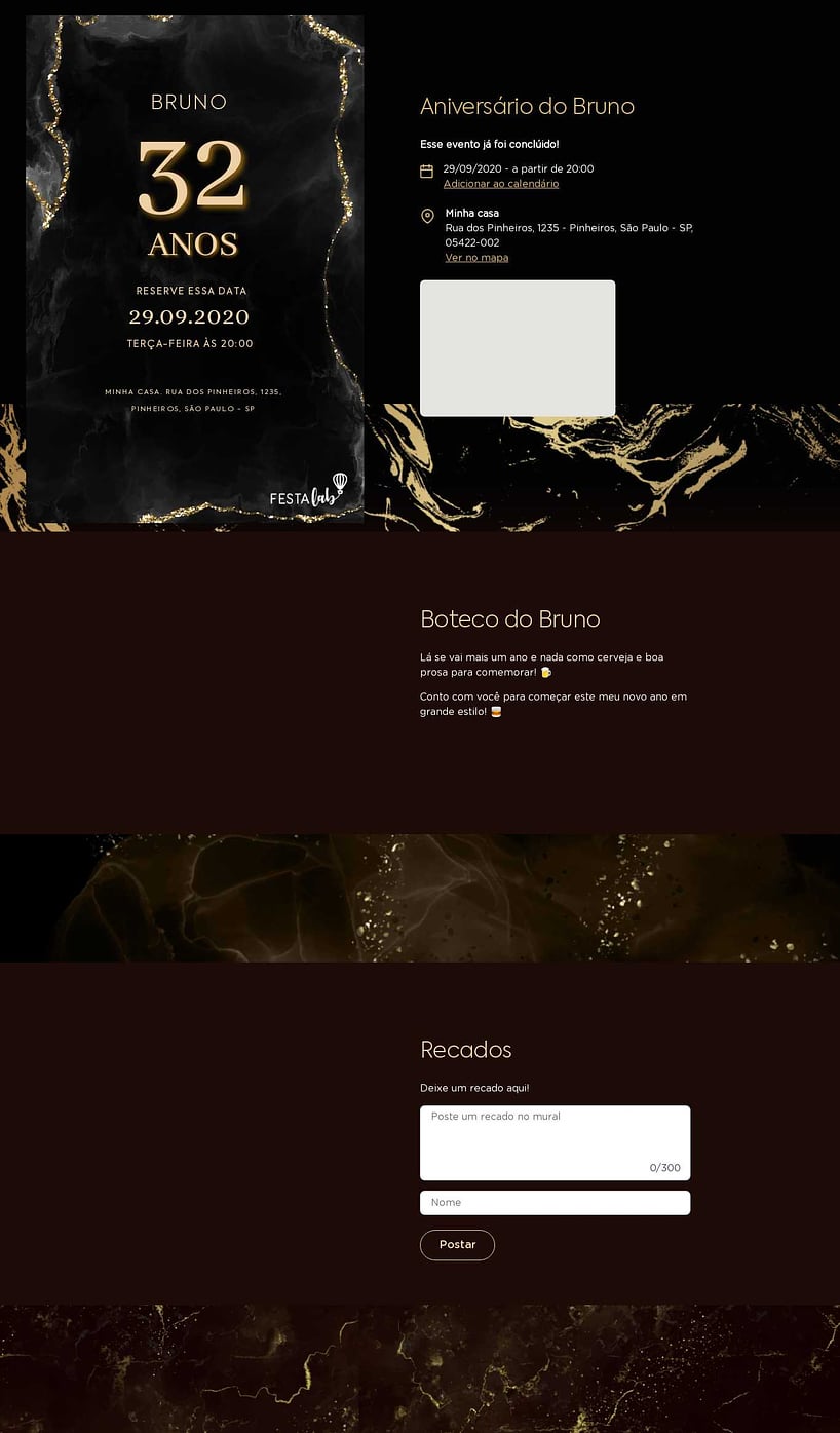 Convite online de aniversário - Black and Gold| FestaLab
