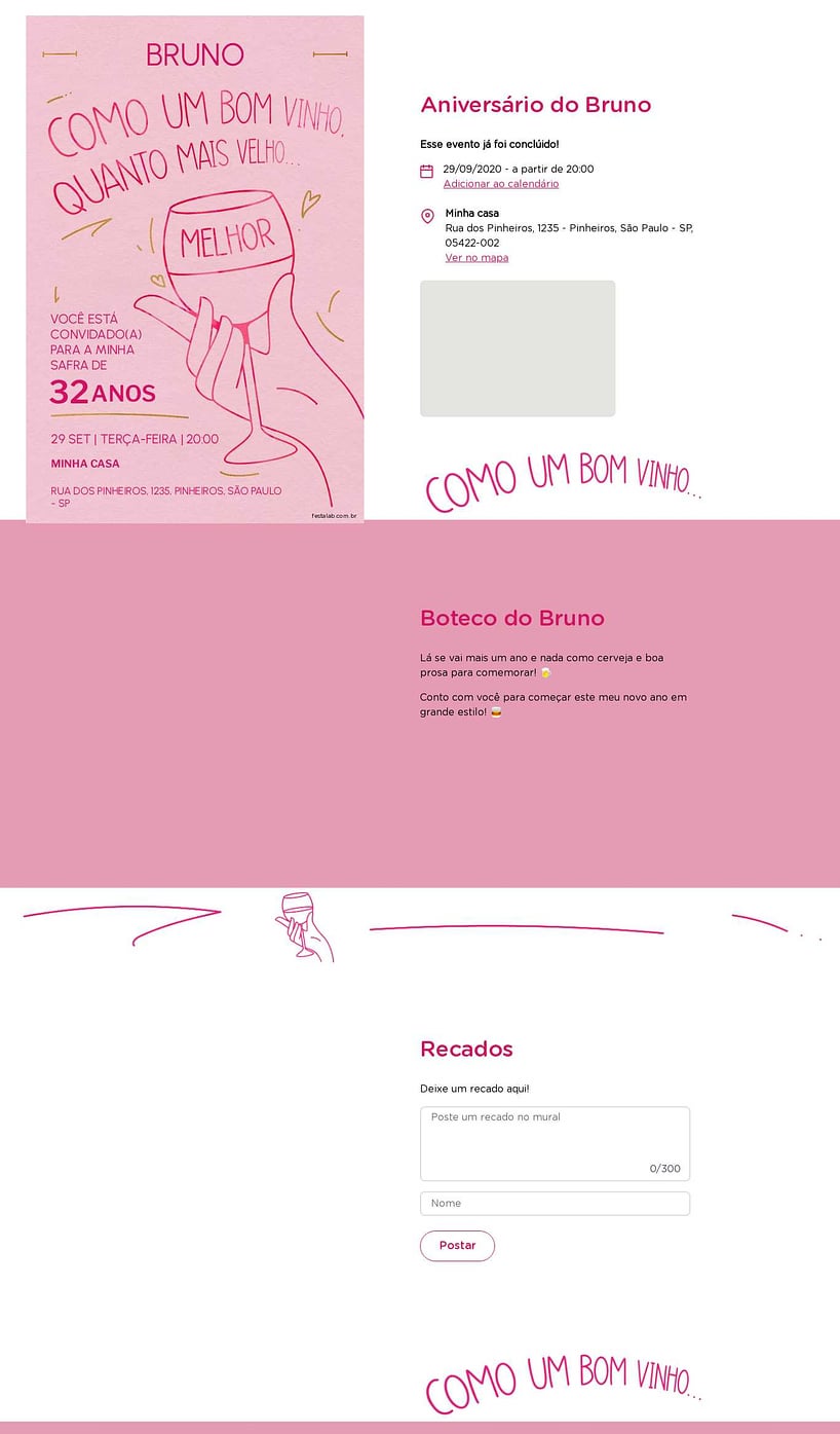 Convite online de aniversário - Bom Vinho Rosa| FestaLab