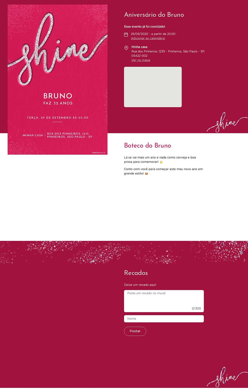 Convite online de aniversário - Brilhoso rosa| FestaLab
