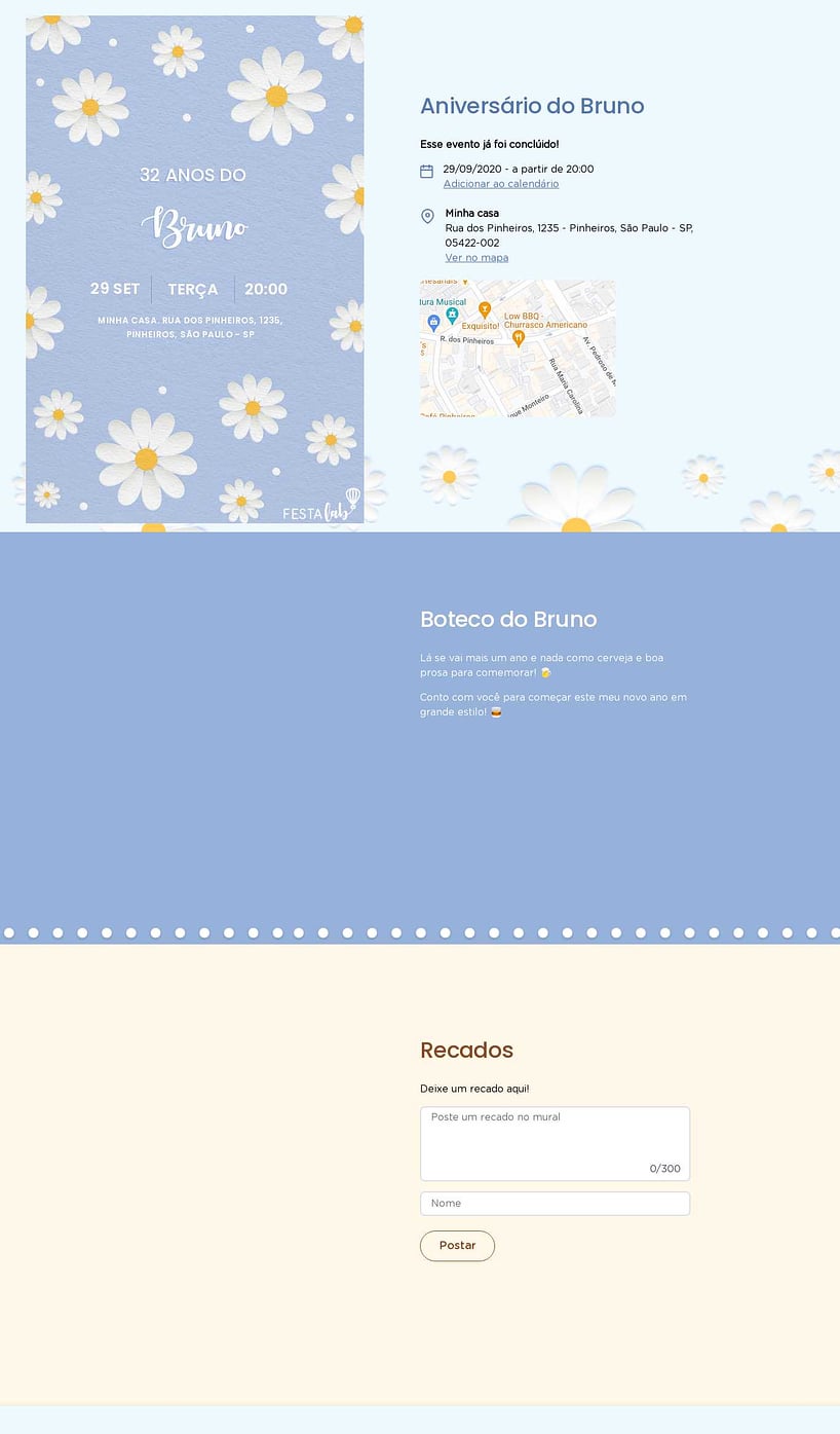 Convite online de aniversário - Campo Celestial de Margaridas Azuis| FestaLab