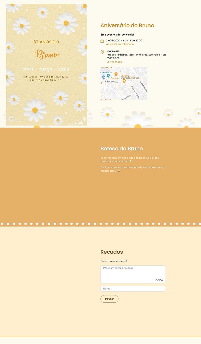 Convite online de aniversário - Campo Dourado de Margaridas| FestaLab
