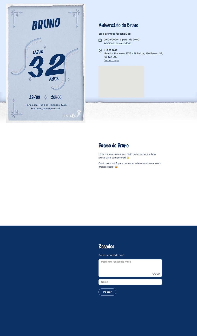 Convite online de aniversário - Cartaz de festa azul| FestaLab