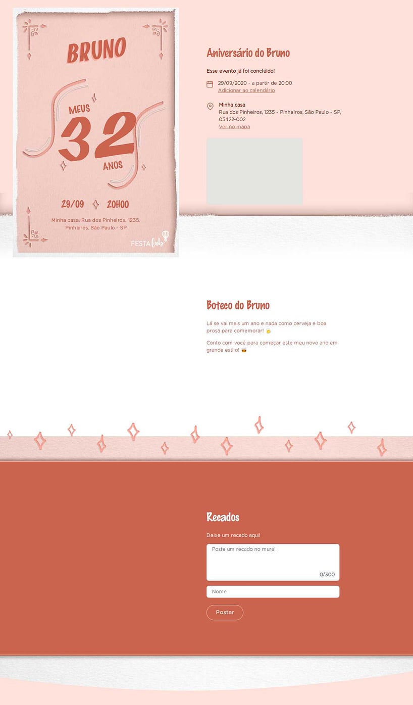 Convite online de aniversário - Cartaz de festa salmão| FestaLab