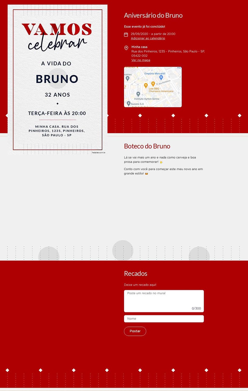 Convite online de aniversário - Celebração vermelho| FestaLab