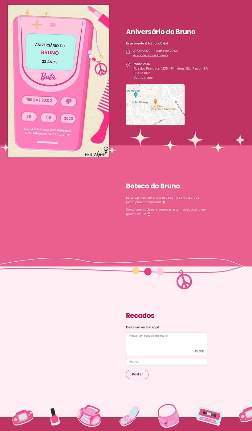 Convite online de aniversário - Celular da Barbie| FestaLab