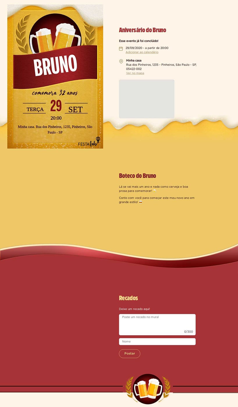 Convite online de aniversário - Cerveja de Boteco| FestaLab