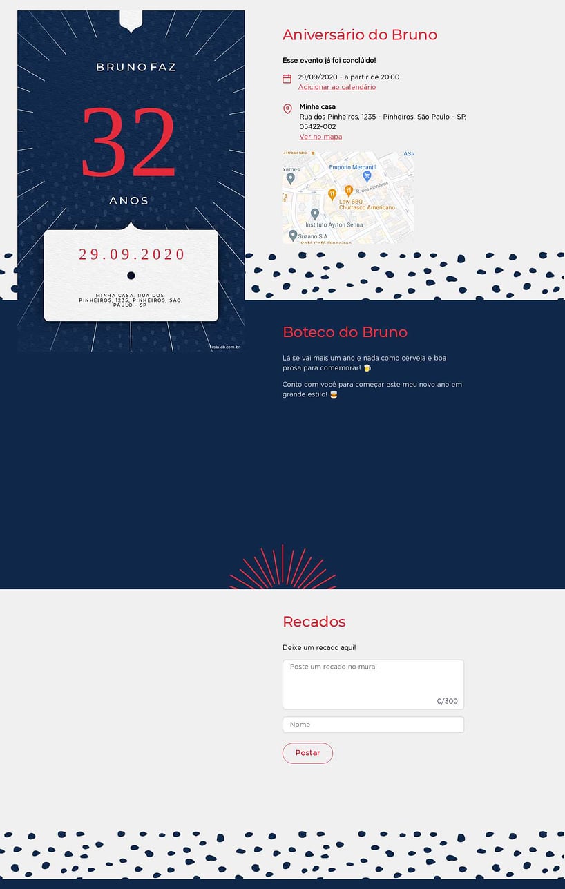 Convite online de aniversário - Classico Azul e Vermelho| FestaLab