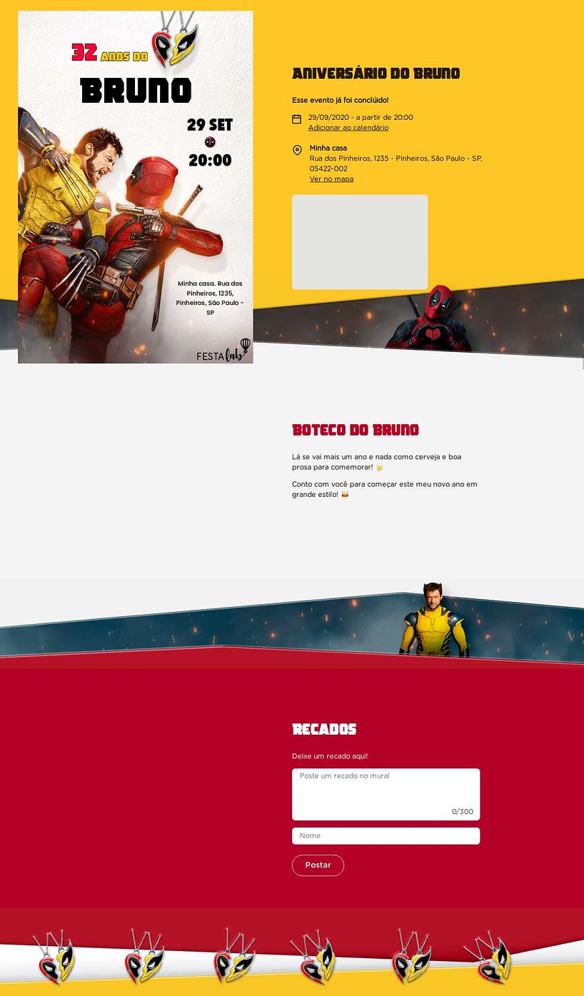 Convite online de aniversário - Deadpool e Wolverine| FestaLab